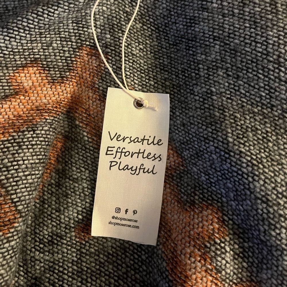 Moss Rose Southwest Aztec Blanket Wrap Shawl Poncho Burnt Orange Gray OS NWT - Picture 8 of 8